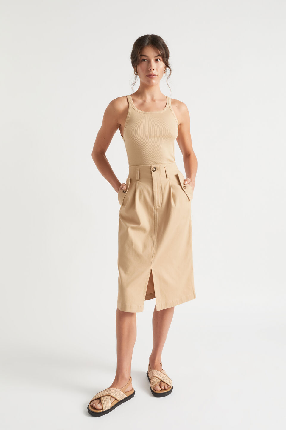 Split Front Midi Skirt  Light Chestnut