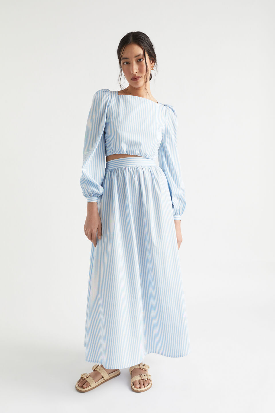 Poplin Stripe Maxi Skirt  Bluebell Stripe