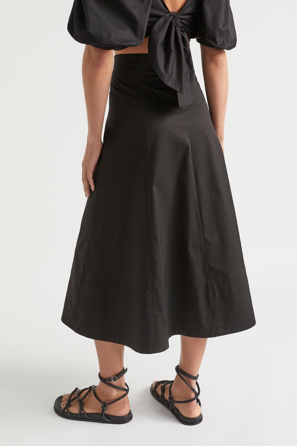 Sateen Panel Midi Skirt  Black