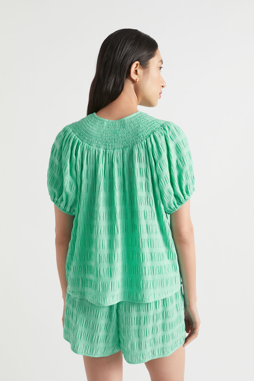 Textured Gingham Top  Jade Green Gingham