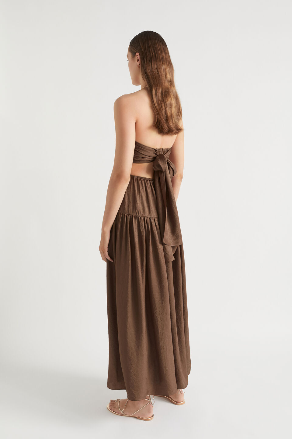 Satin Cut Out Maxi Dress  Pecan Brown