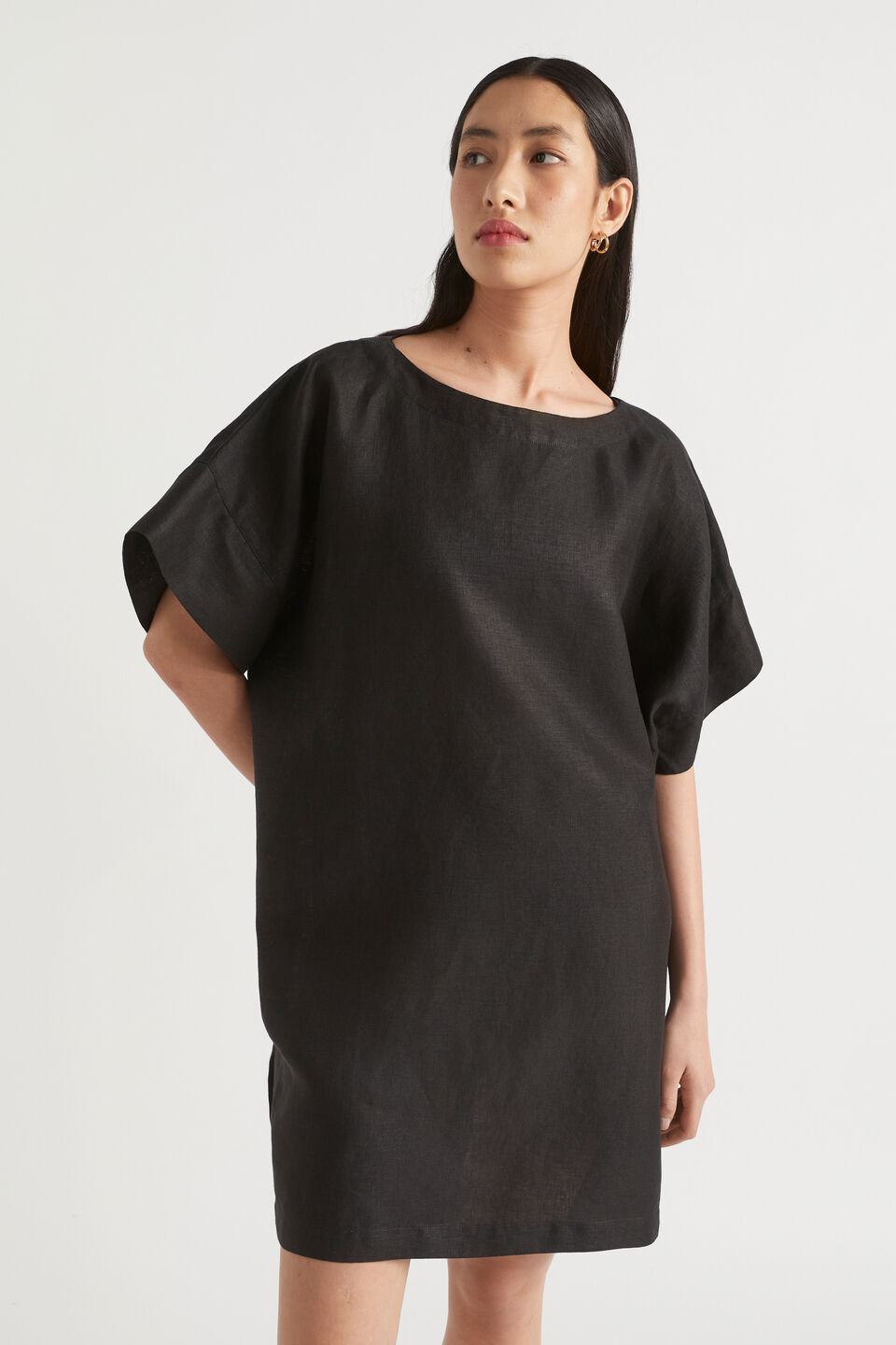 Linen Boatneck Kaftan  Black