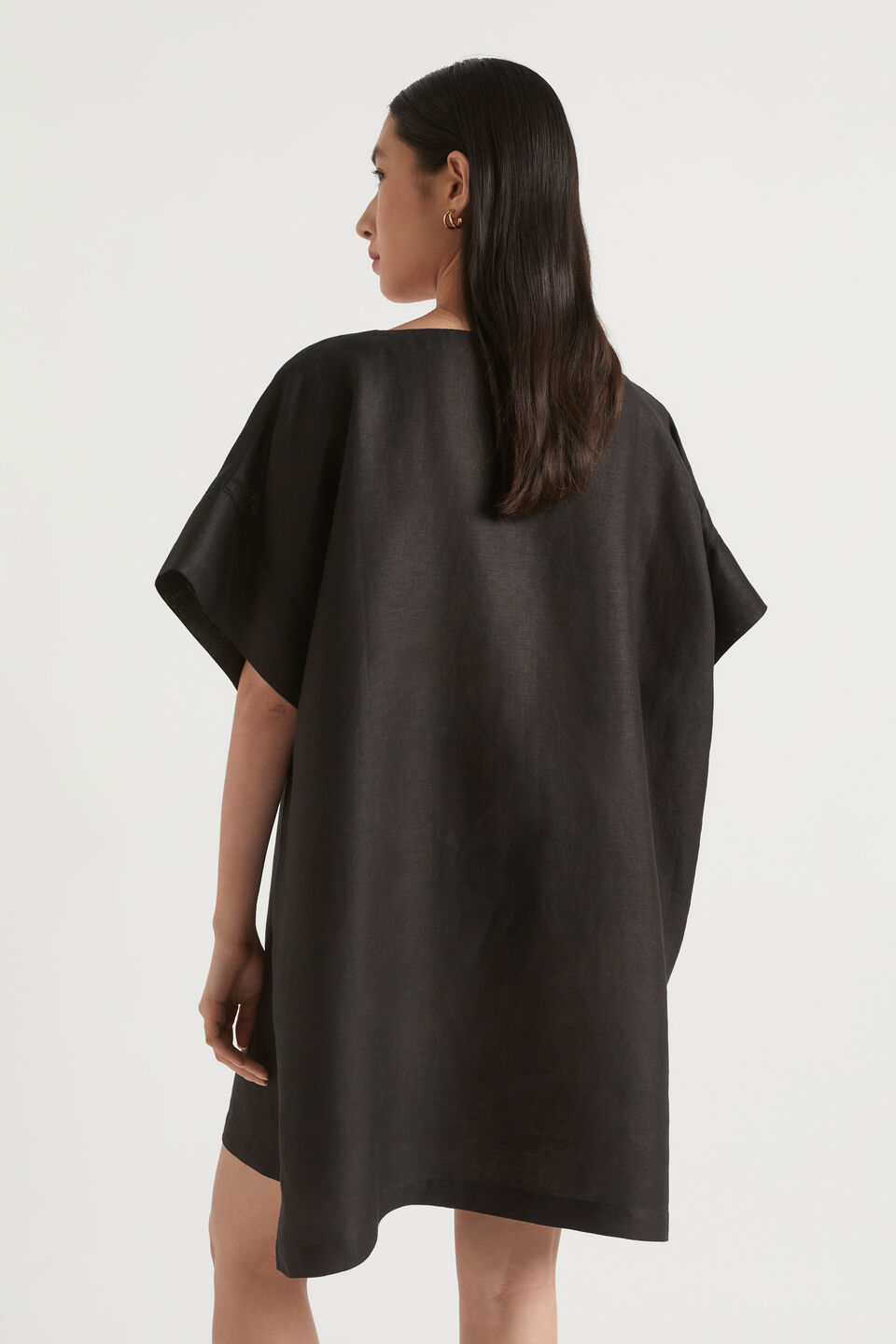 Linen Boatneck Kaftan  Black