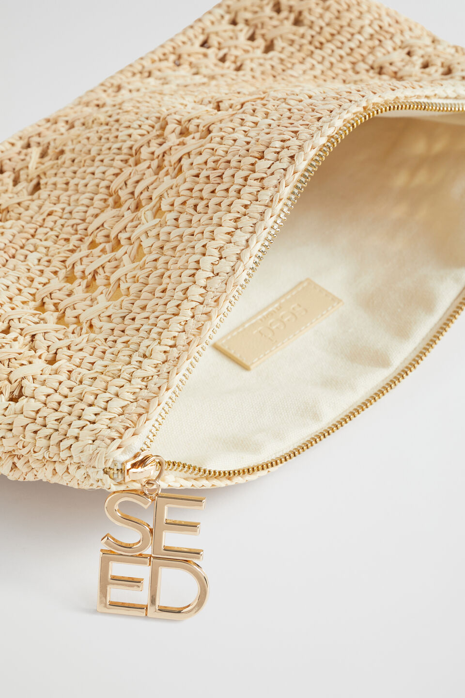 Logo Straw Woven Clutch  Natural