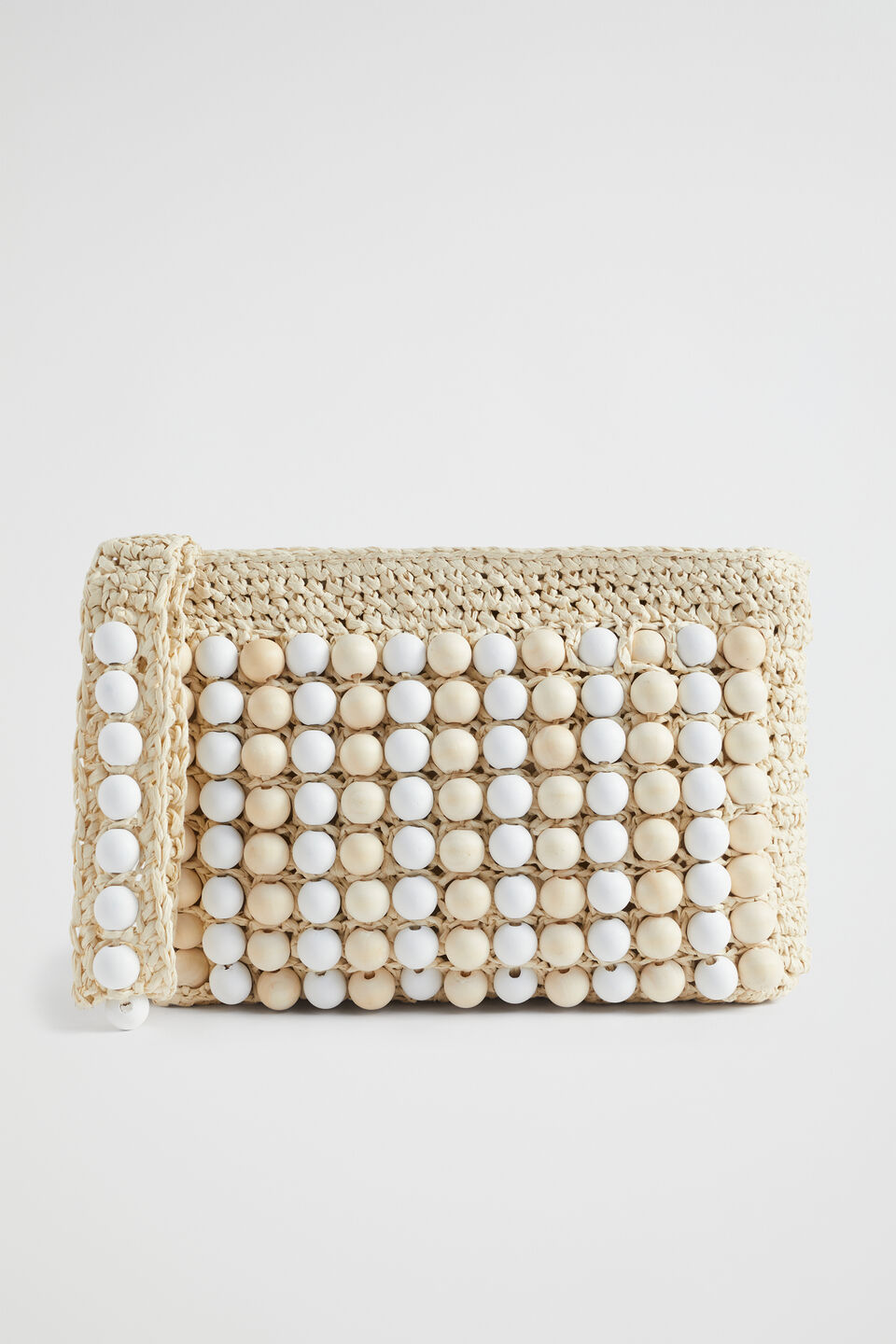 Beaded Straw Clutch  Natural White