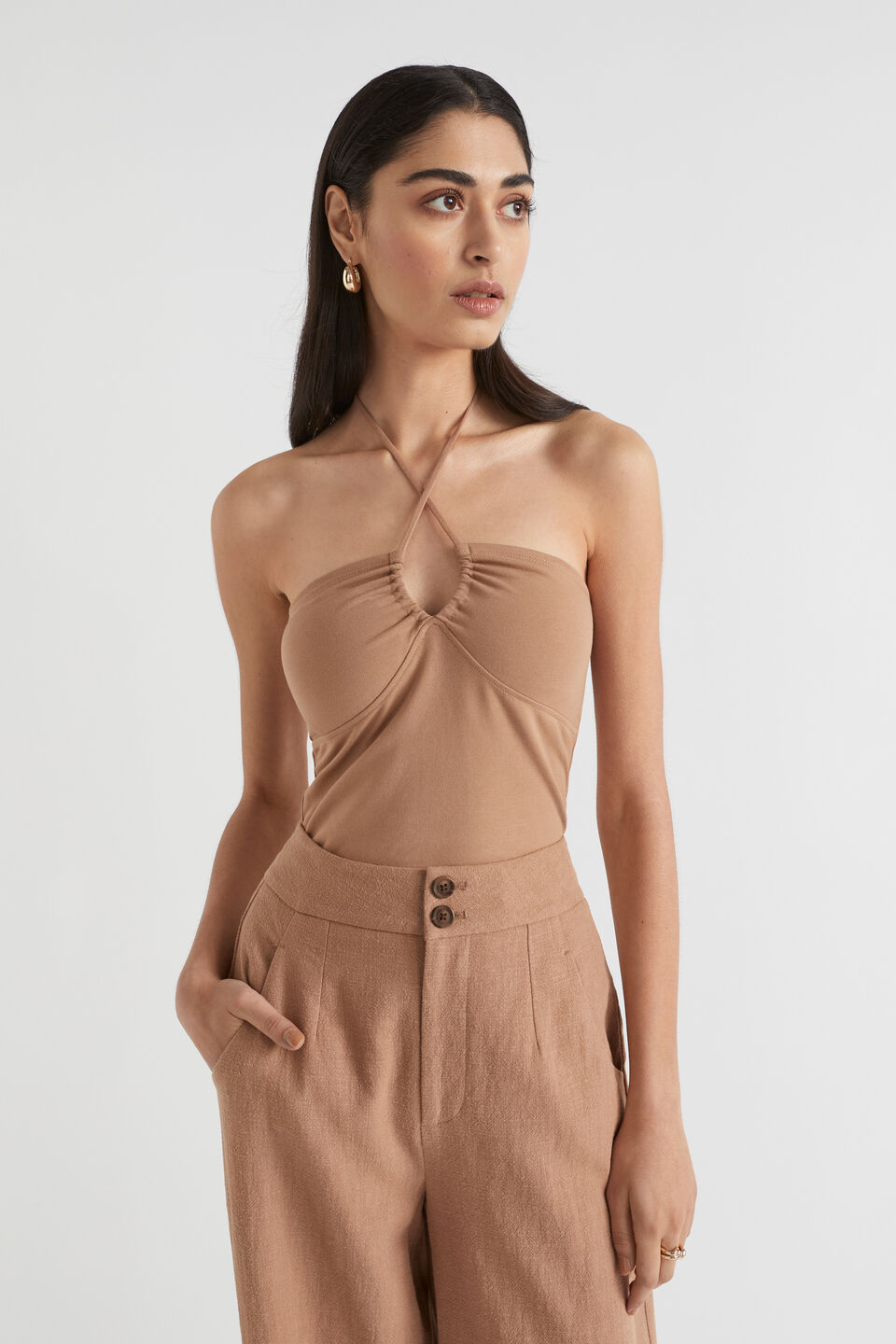 Halter Neck Tie Top  Auburn Brown