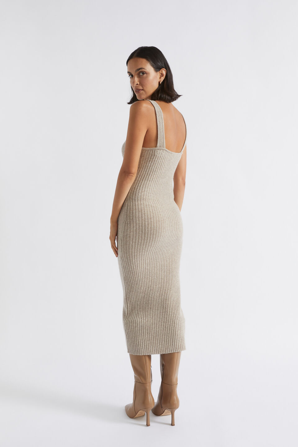 Merino Wool Knit Midi Dress  Light Storm Marle