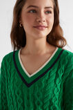 V-Neck Cable Knit  Emerald Green  hi-res