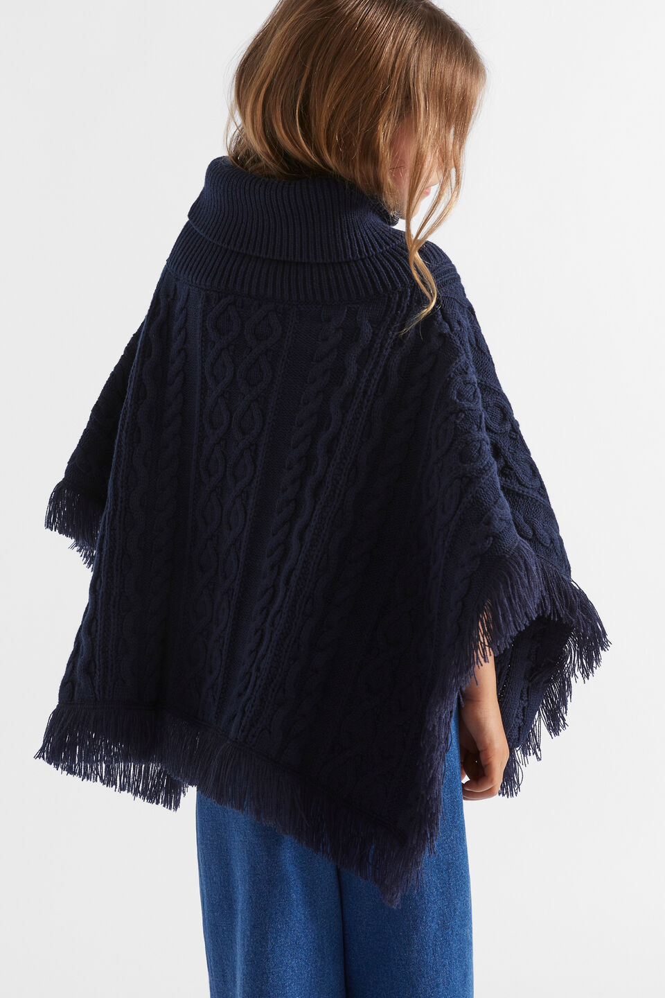 Cable Knit Poncho  Midnight Blue