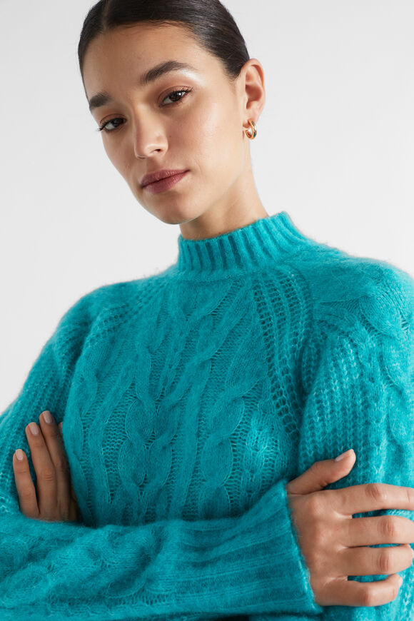 Plait Cable Knit  Peacock Blue Twist  hi-res