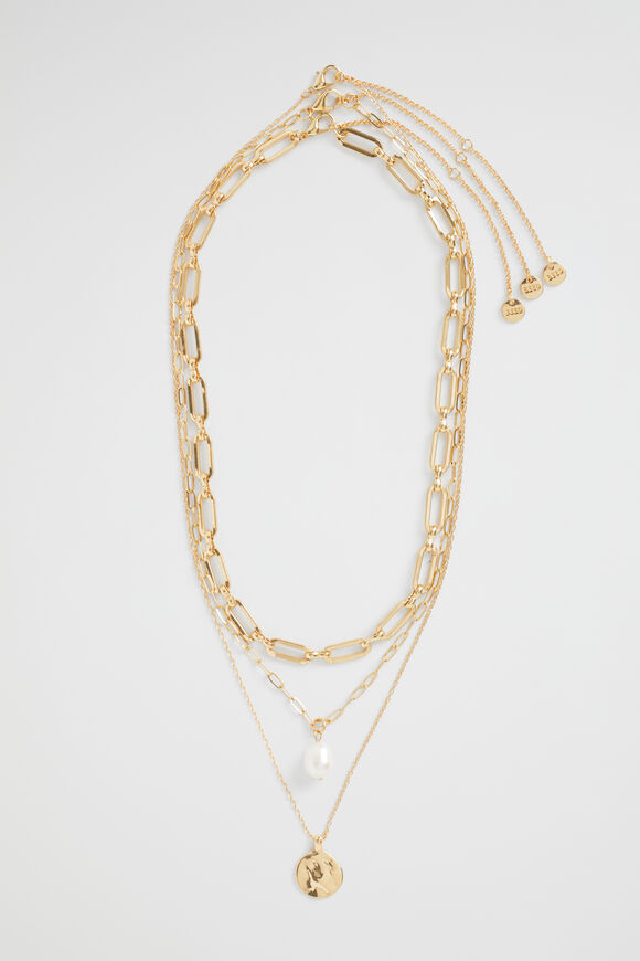 Triple Layer Pearl Necklace  Gold  hi-res