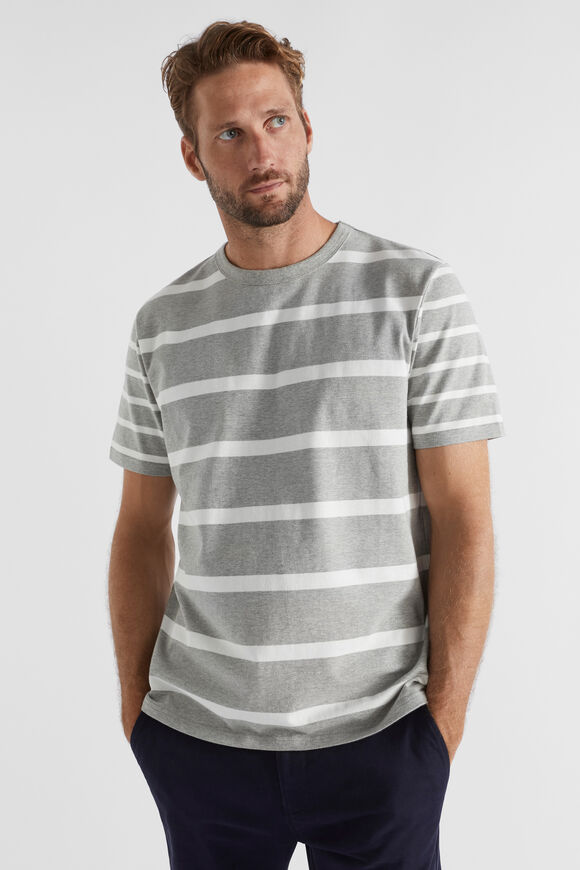 Mixed Stripe Tee  Grey Marle Stripe  hi-res