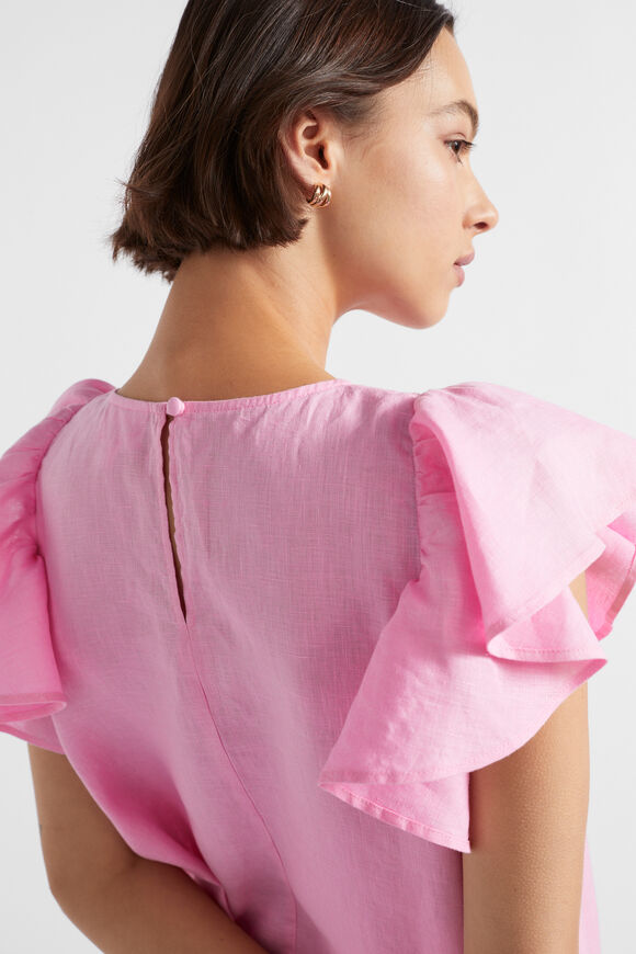 Core Linen Frill Sleeve Mini Dress  Pink Gin  hi-res