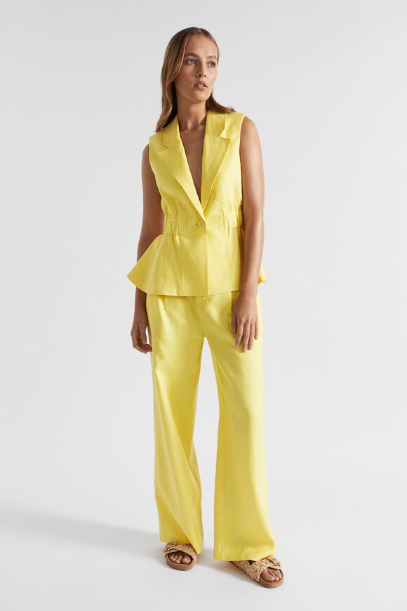 Linen Tailored Pleat Pant  Lemon Drop  hi-res