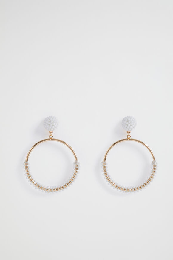 Beaded Circle Earrings  White  hi-res