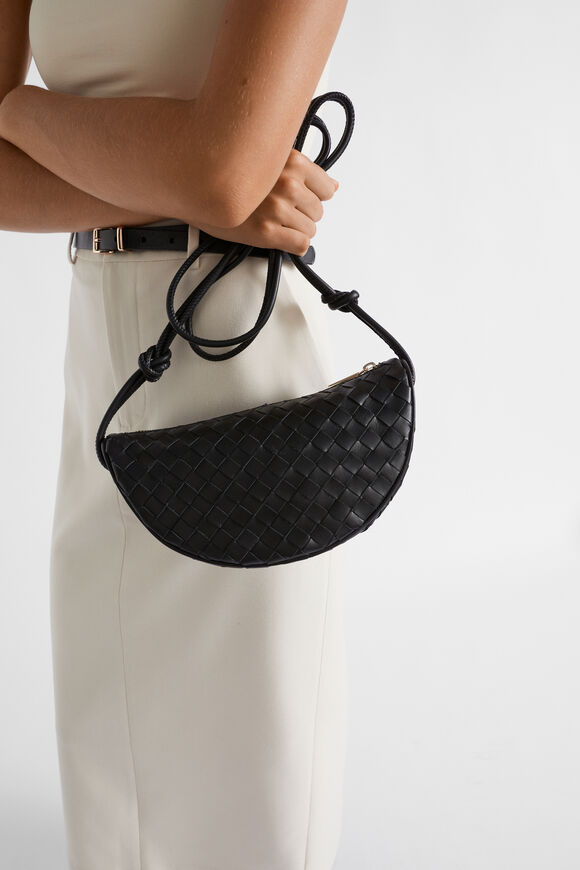 Leather Woven Crossbody Bag  Black  hi-res