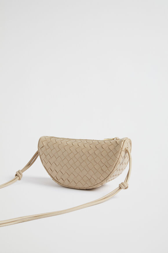 Leather Woven Crossbody Bag  Champagne Beige  hi-res