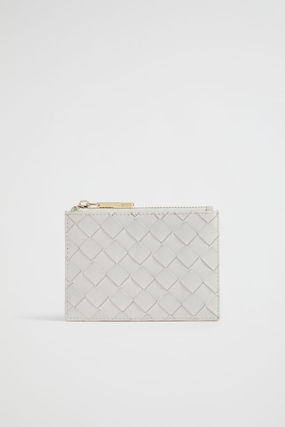 Leather Woven Card Holder  Bone  hi-res