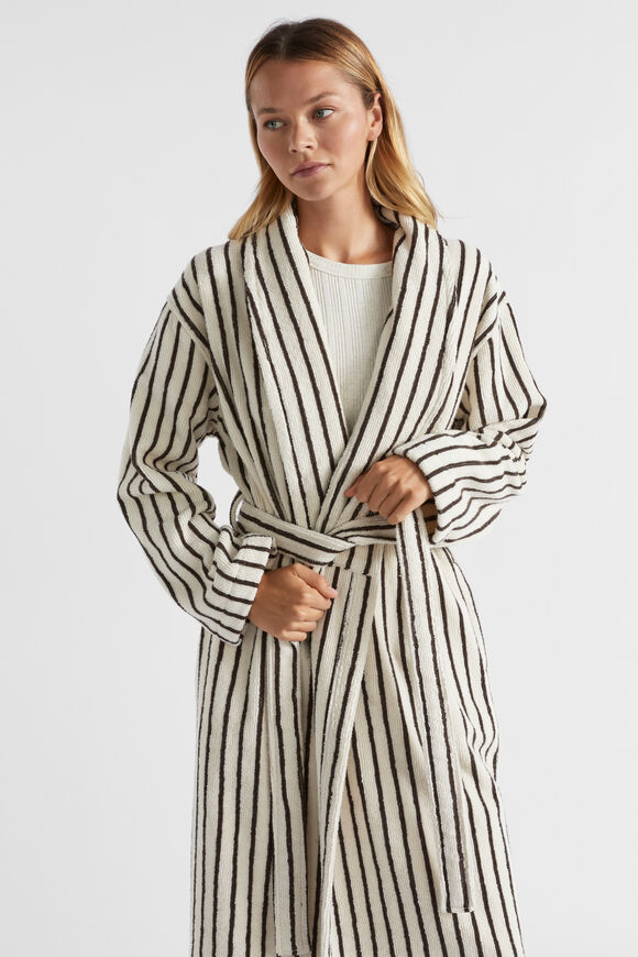 Stripe Terry Robe  Coffee  hi-res