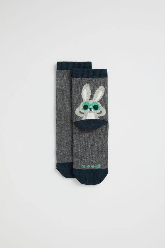 Binocular Bunny Sock  Charcoal Marle  hi-res