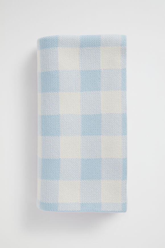 Gingham Knit Blanket  Powder Blue  hi-res