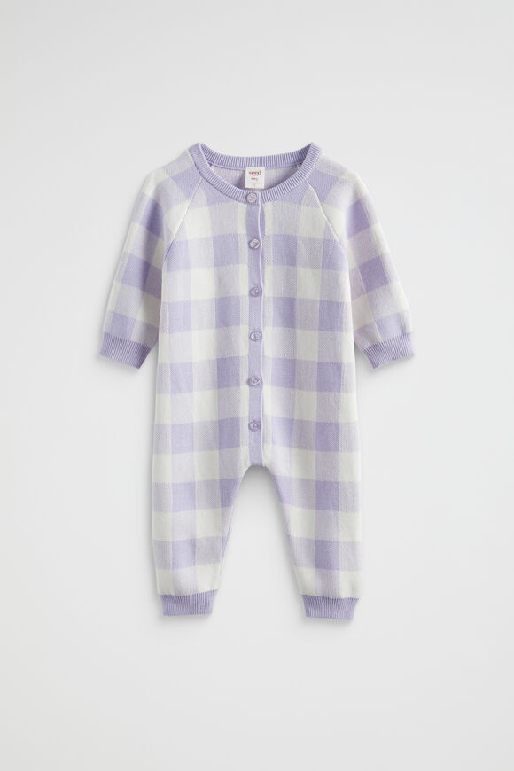 Gingham Knit Jumpsuit  Lavender  hi-res