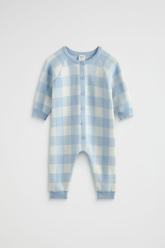 Gingham Knit Jumpsuit  Powder Blue  hi-res