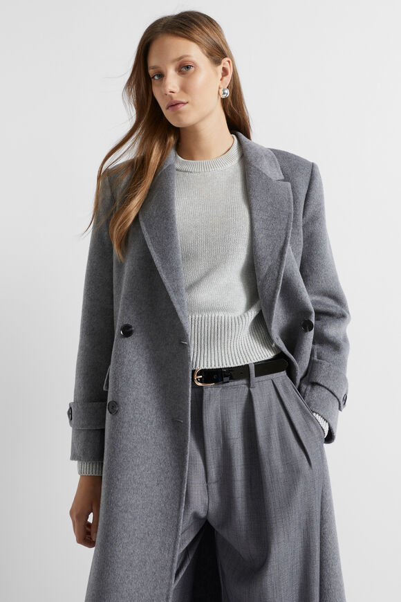 Wool Trench Maxi Coat  Wolf Marle  hi-res