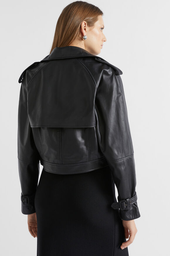 Leather Cropped Biker Jacket  Black  hi-res