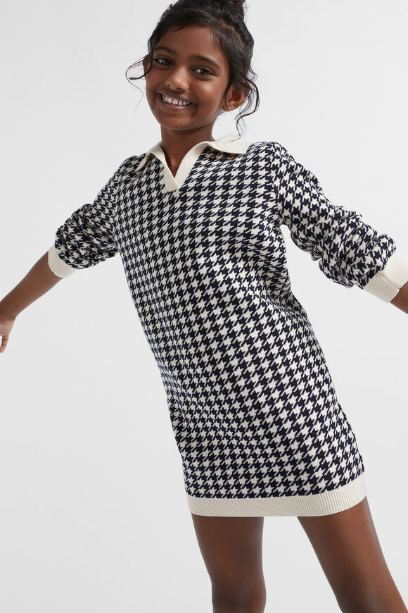 Houndstooth Knit Dress  Midnight Blue  hi-res