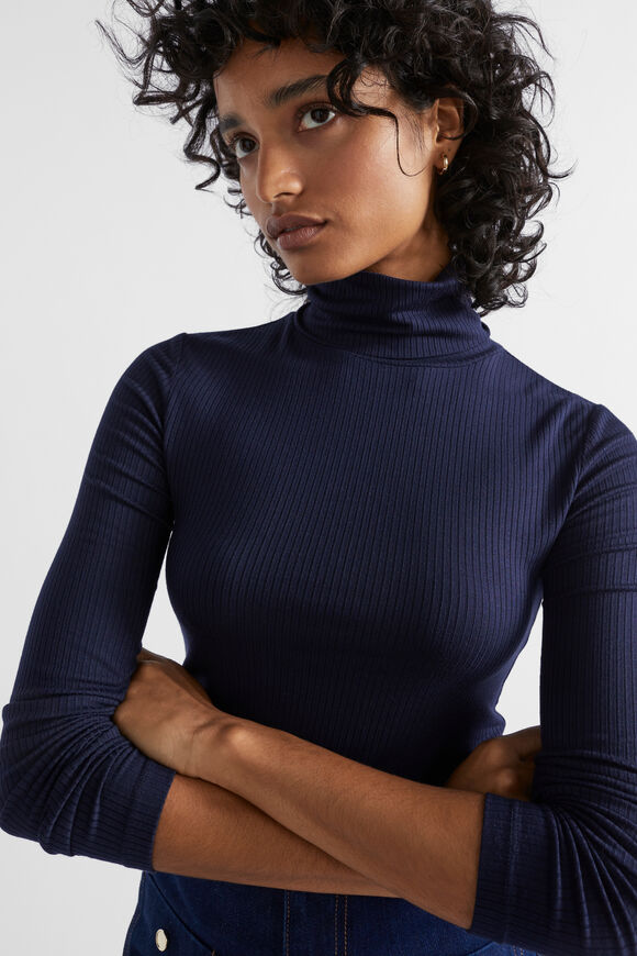 Core Rib Roll Neck Top  Midnight Sky  hi-res