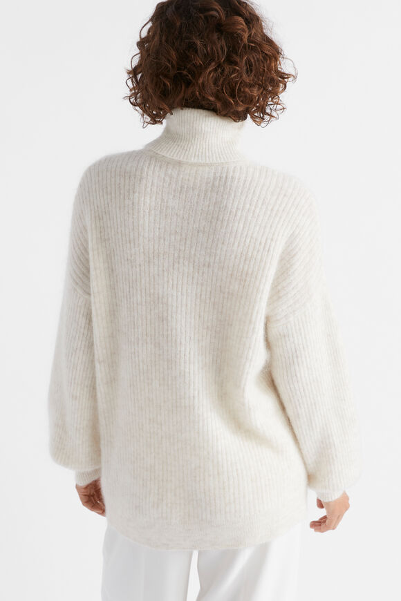 Mohair Blend Rib Longline Knit  Oat Marle  hi-res