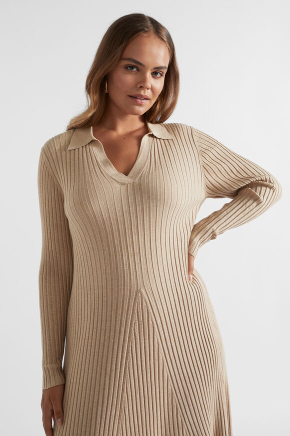 Rib Knit Polo Dress  Champagne Beige Marle  hi-res