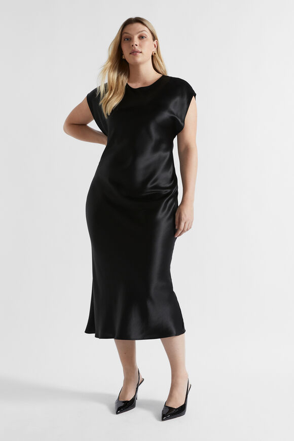 Satin Column Dress  Black  hi-res