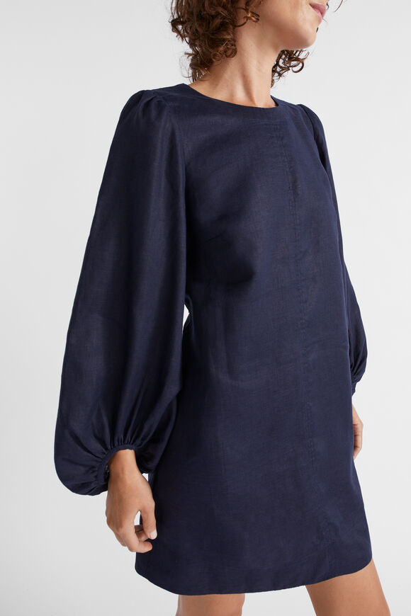 Linen Blouson Sleeve Mini Dress  Midnight Sky  hi-res