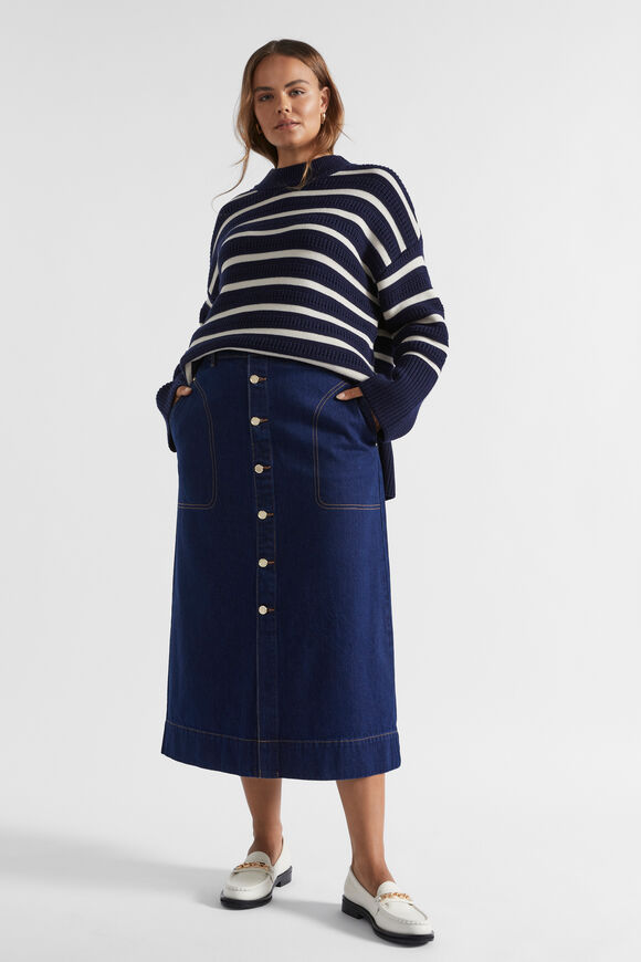 Denim Midi A Line Skirt  Neptune Wash  hi-res