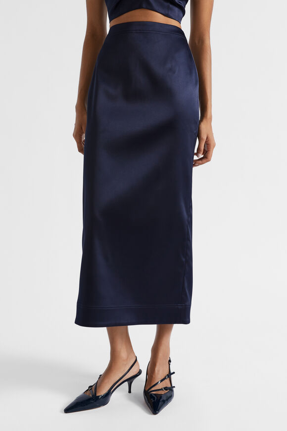 Satin Midi Column Skirt  Midnight Sky  hi-res