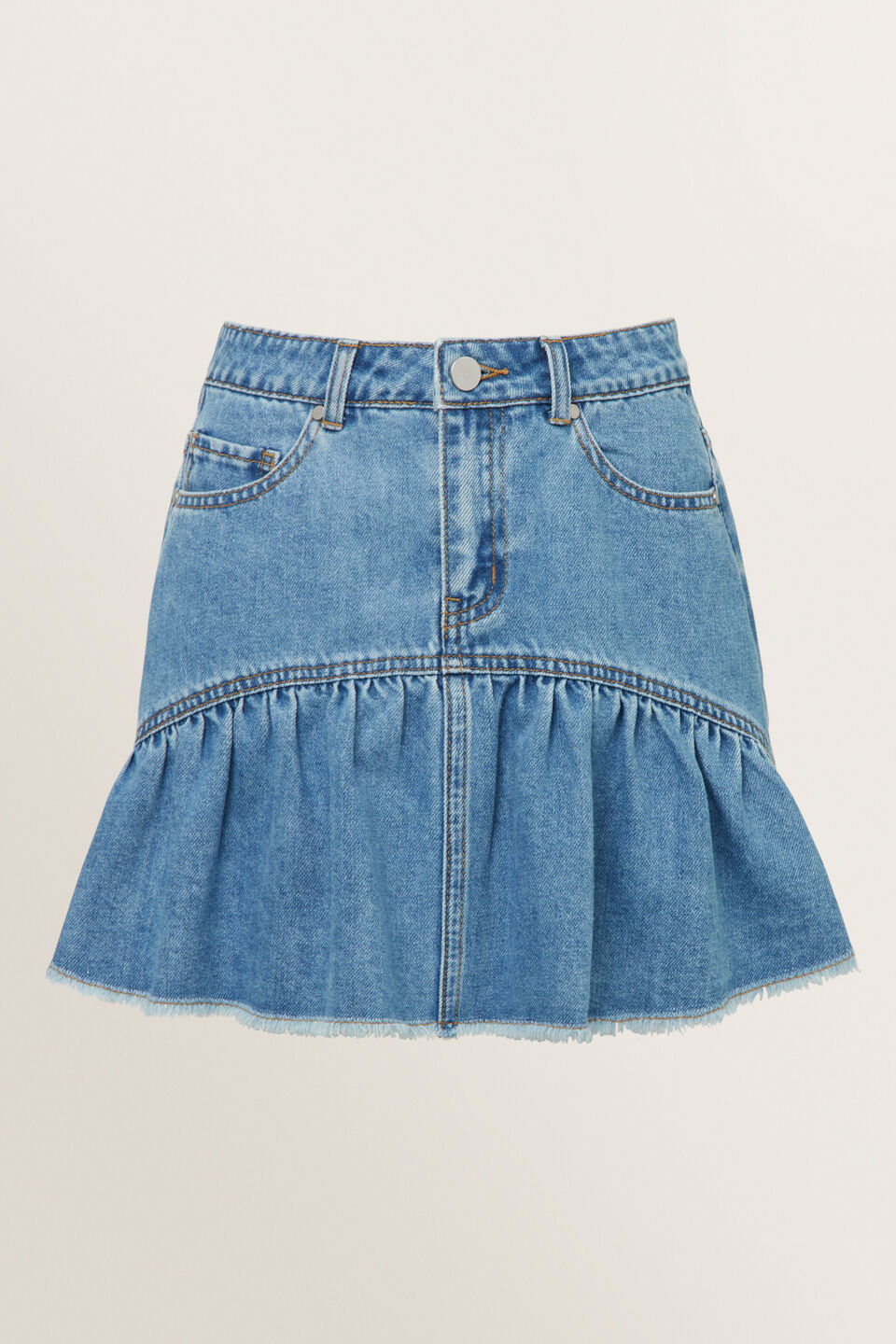 Peplum Denim Skirt  Retro Blue Wash