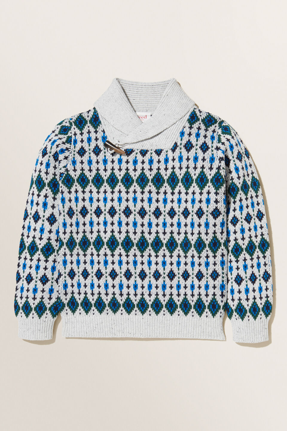 Fair Isle Shawl Knit Sweater  Cloudy Marle