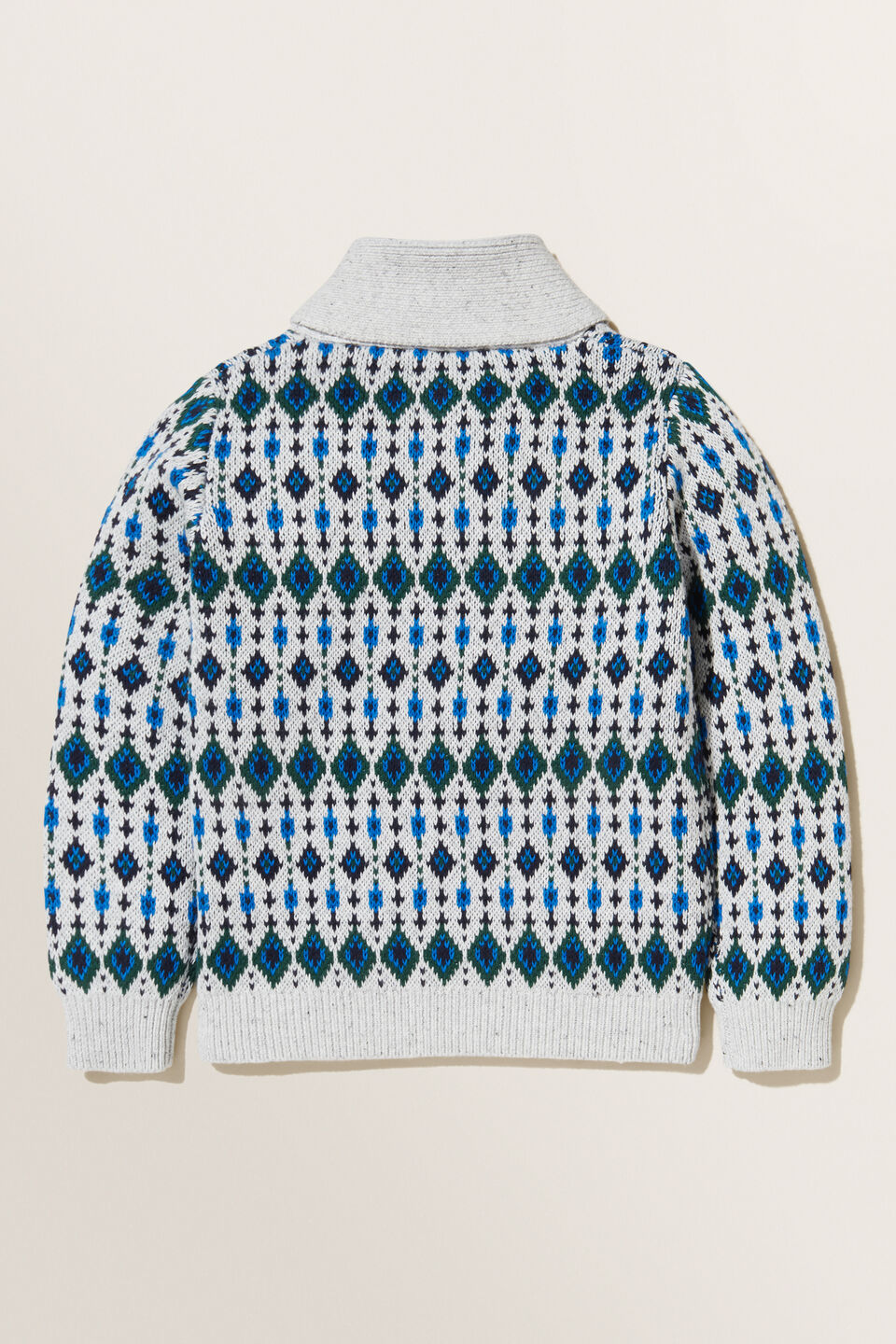 Fair Isle Shawl Knit Sweater  Cloudy Marle