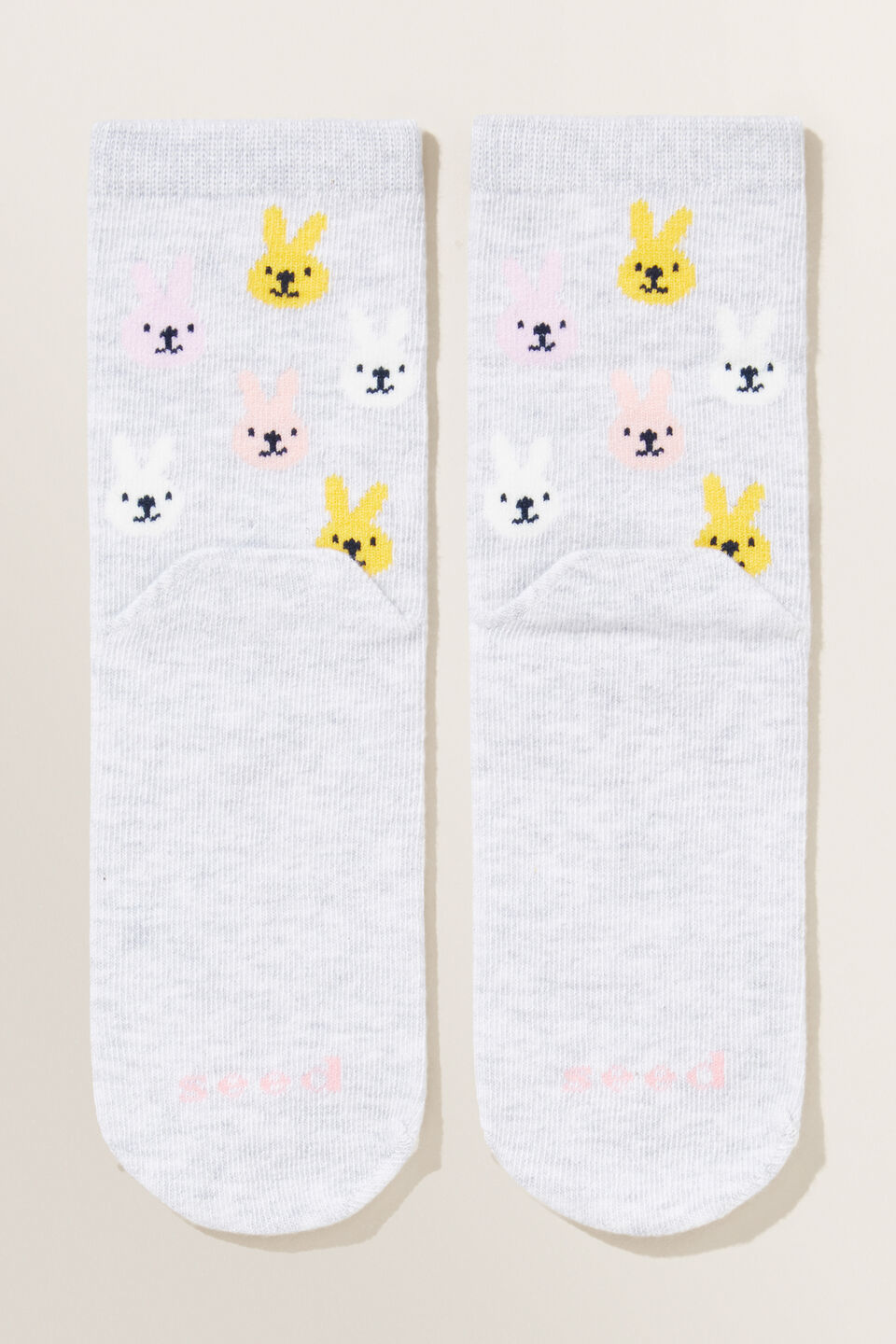 Bunny Print Socks  Grey Marle