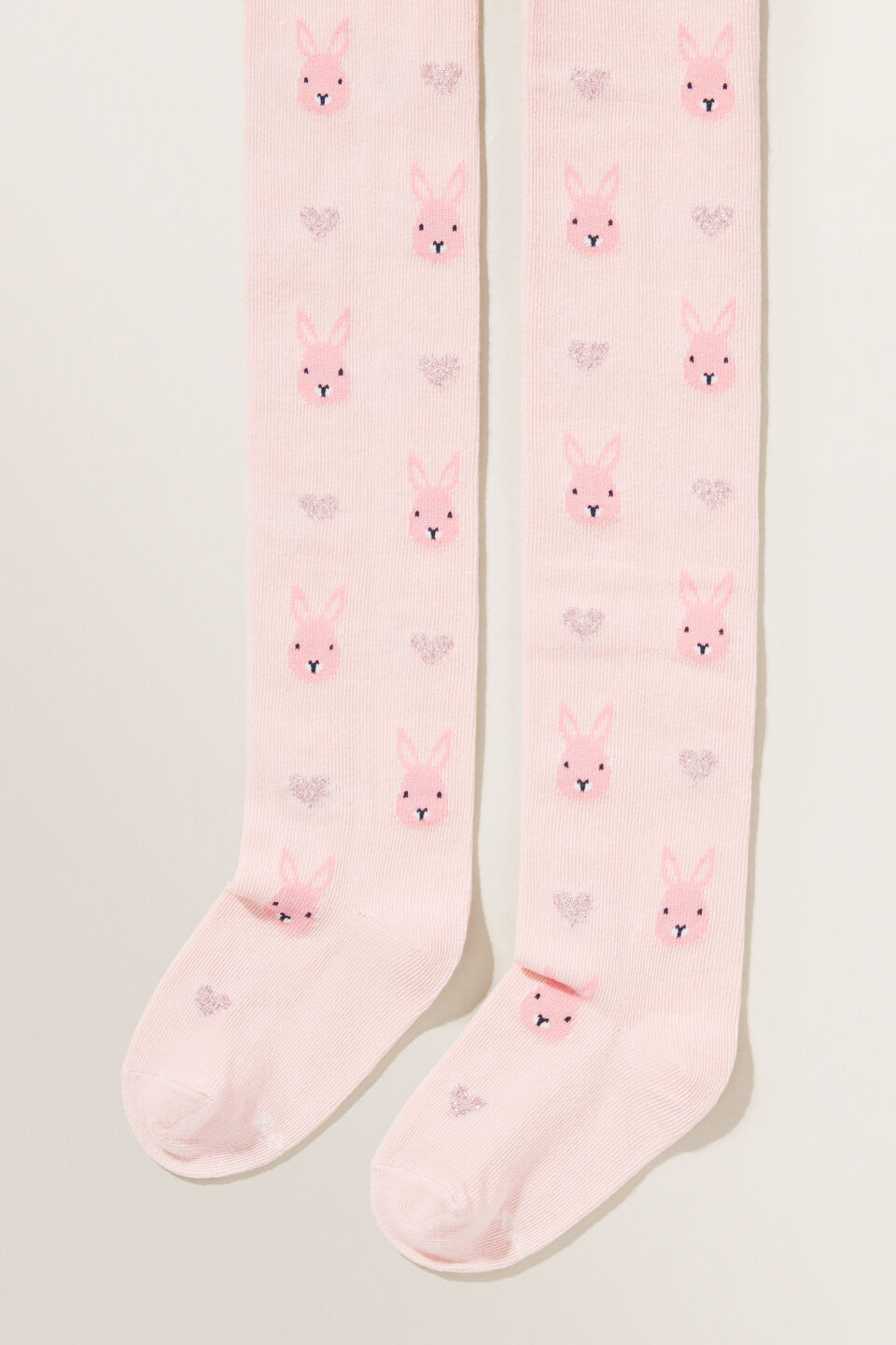 Bunny Heart Print Tights  Dusty Rose