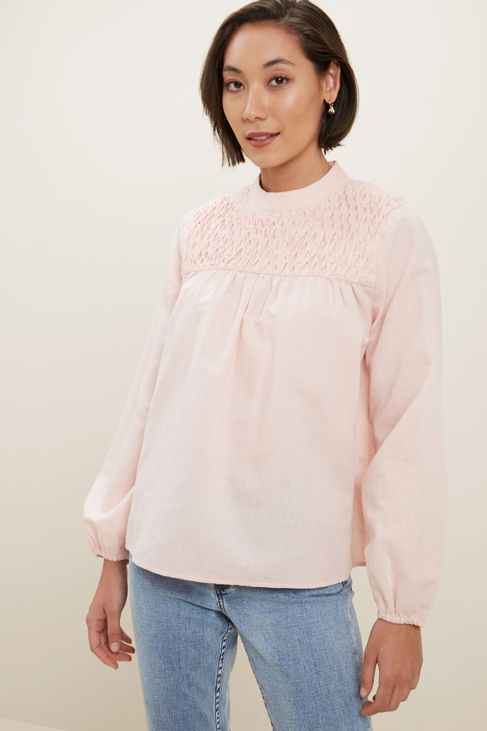 Smock Detail Blouse  Ash Pink