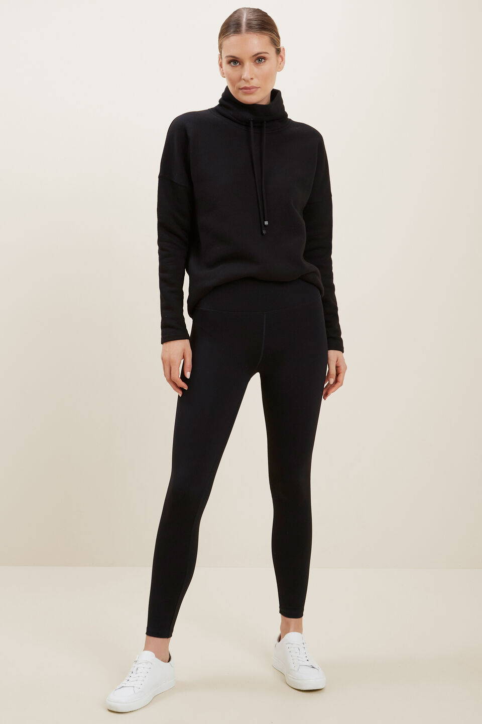 Funnel Neck Terry Top  Black