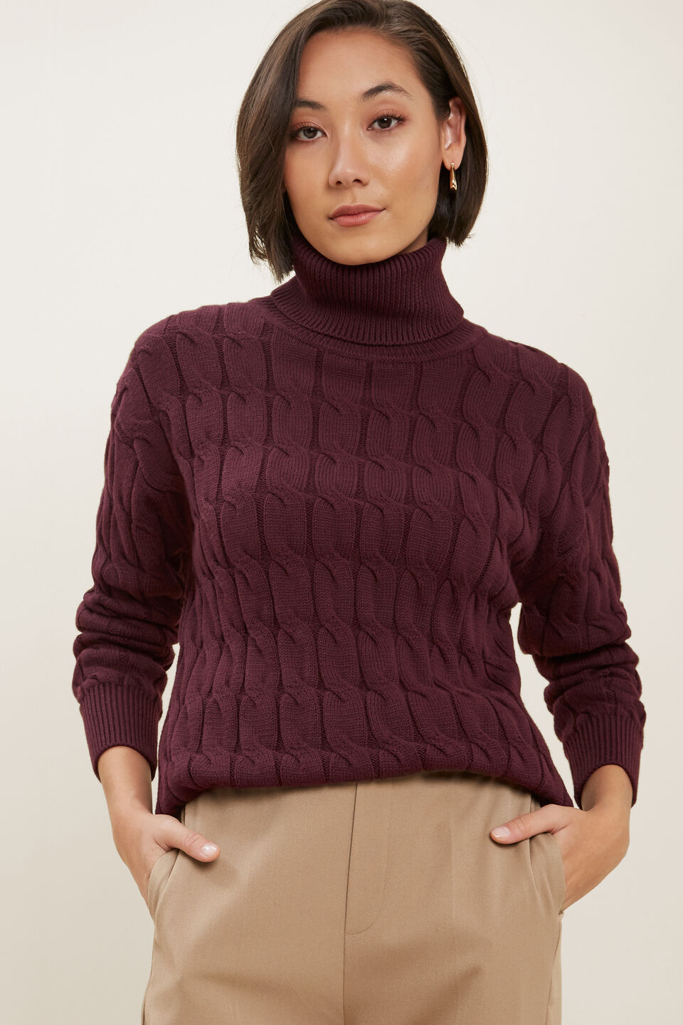 Cable Knit Sweater  Ruby Plum