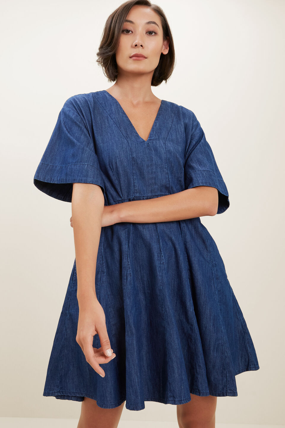 Chambray Mini Dress  Vivid Blue