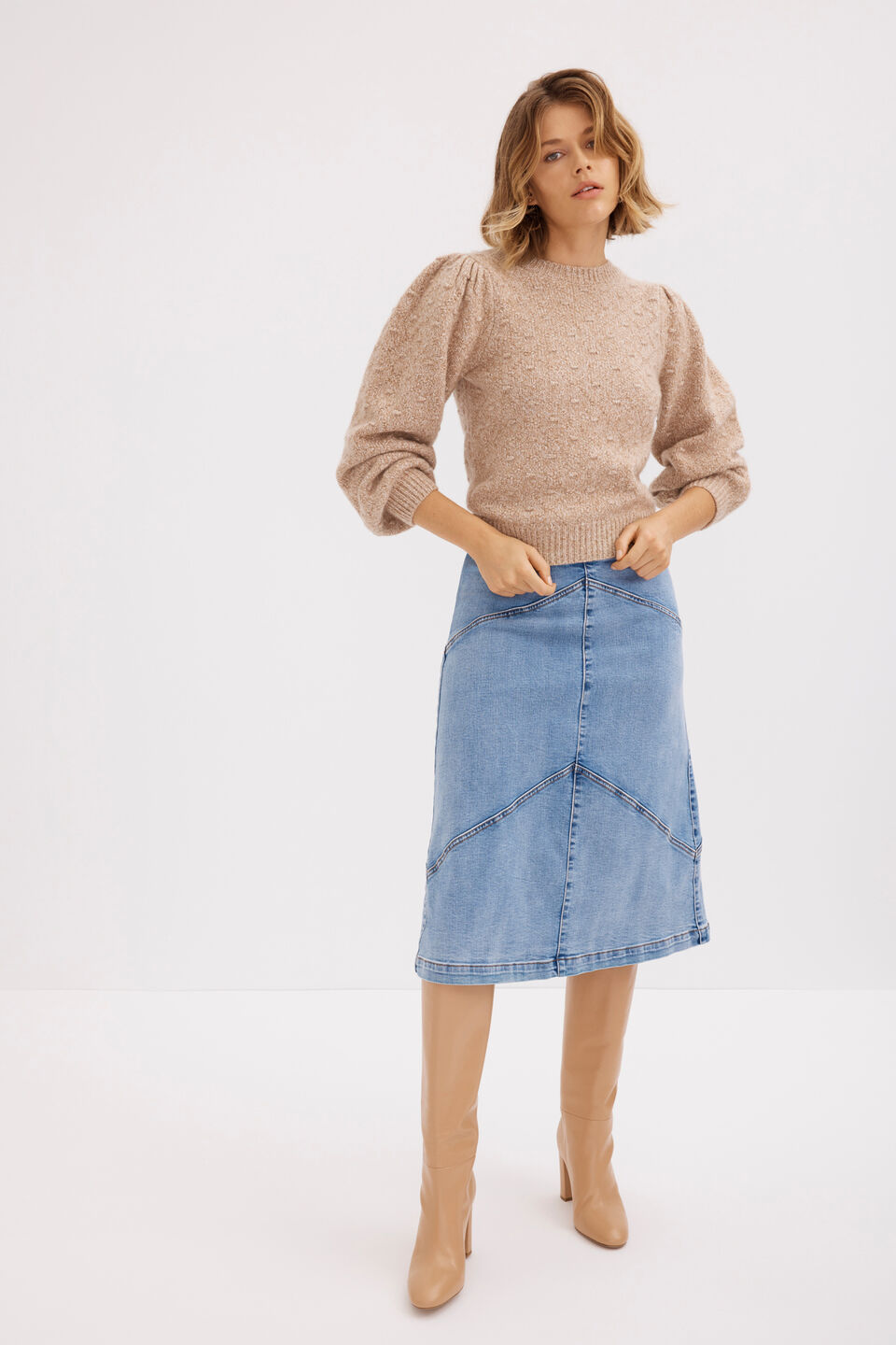 Denim Panel Skirt  Mid Vintage Wash