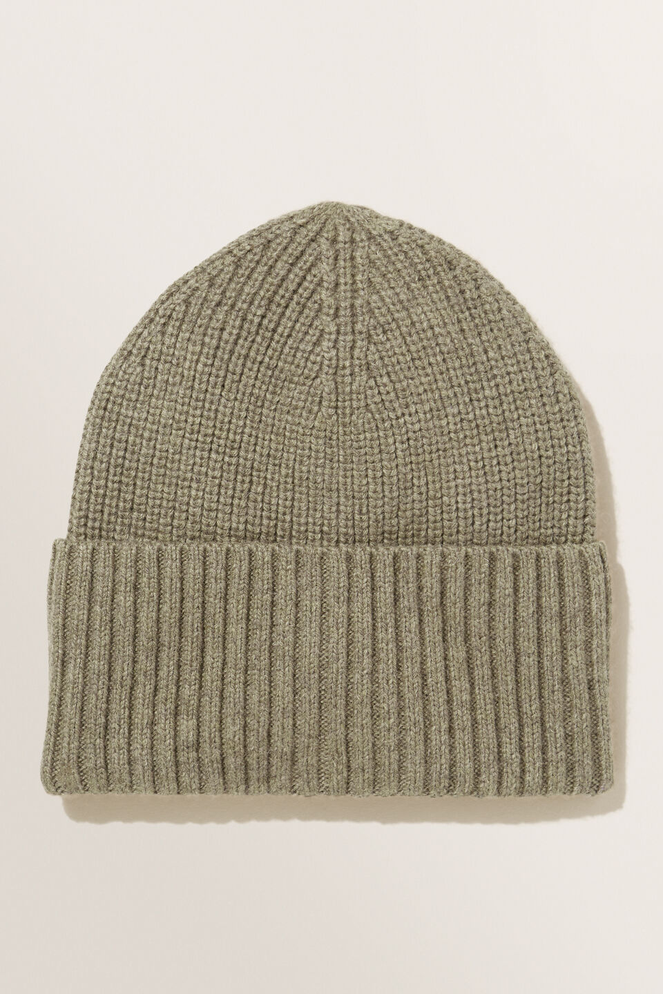 Wool Rib Beanie  Olive Khaki Marle