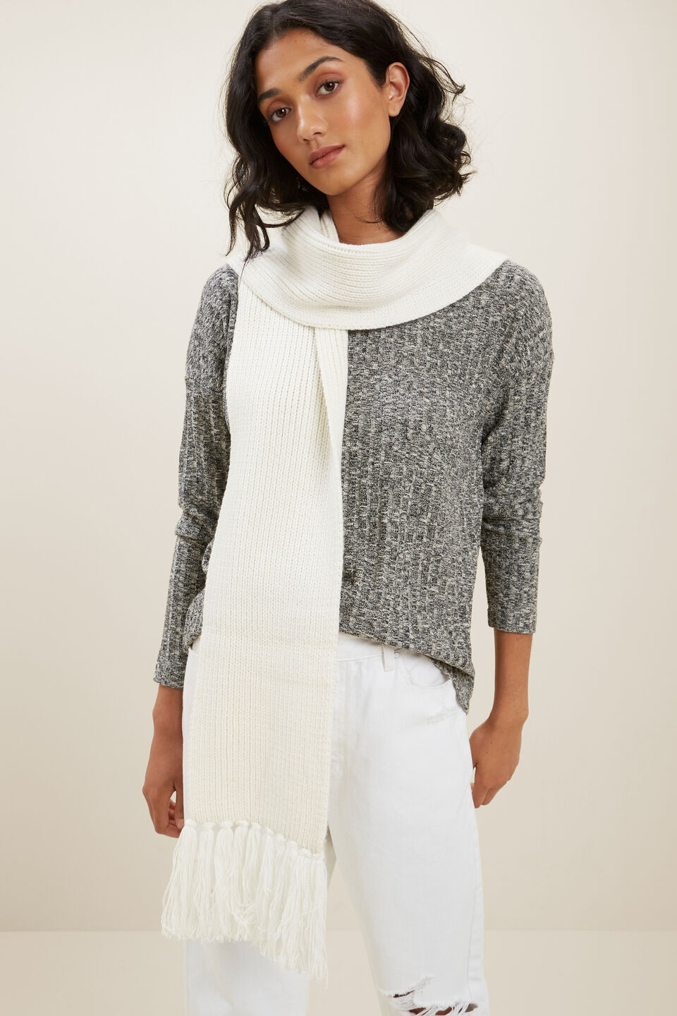 Rib Knit Scarf  Cloud Cream