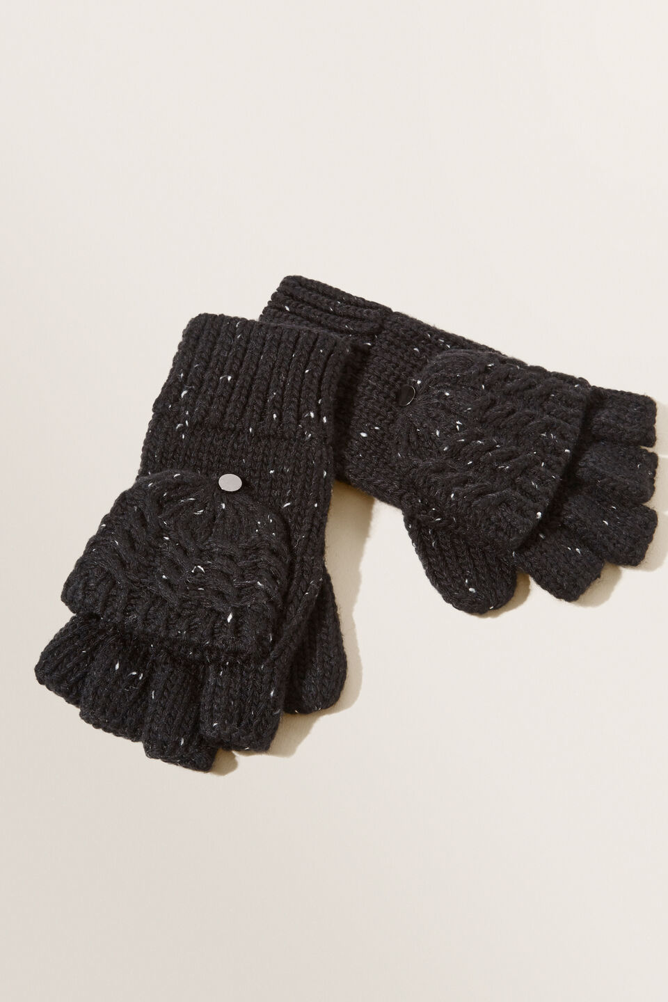 Fleck Knit Fingerless Gloves  Black